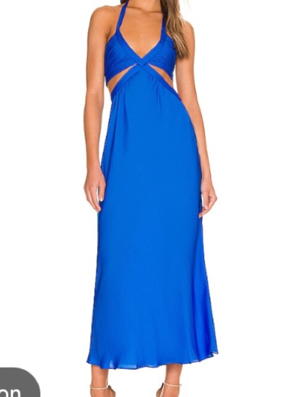 Line & Dot Bright Cobalt Blue Twist-Front Halter Midi Dress